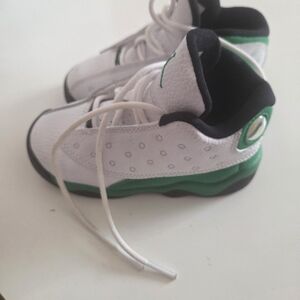 Jordan Kids White and Green Retro Basketball Sneakers